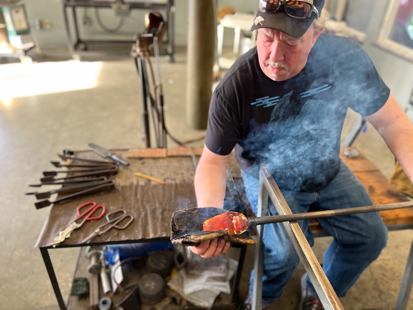 Bill Blowing Glass Art