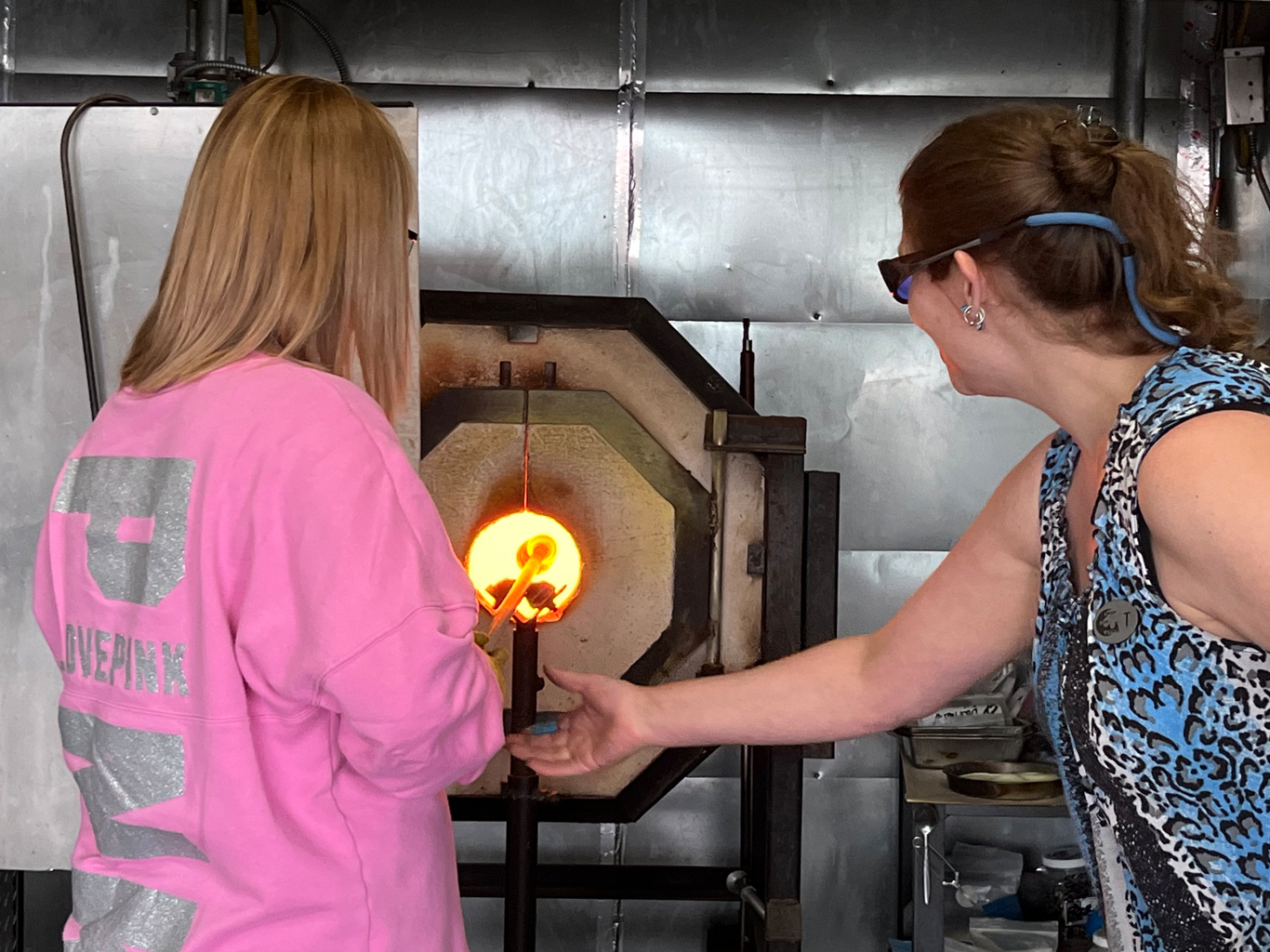 Ladies in Glassblowing class crop