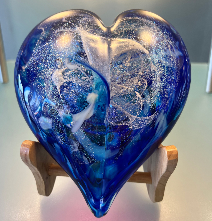 Glass Blowing Blue Memorial Heart